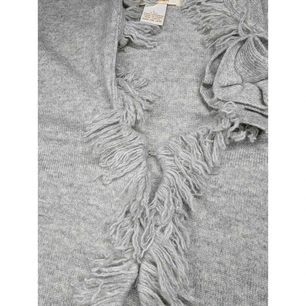 Peck & Peck  100% Pure Cashmere Cardigan Sweater Women's Large Fringe 2 Ply Gray - Picture 7 of 10